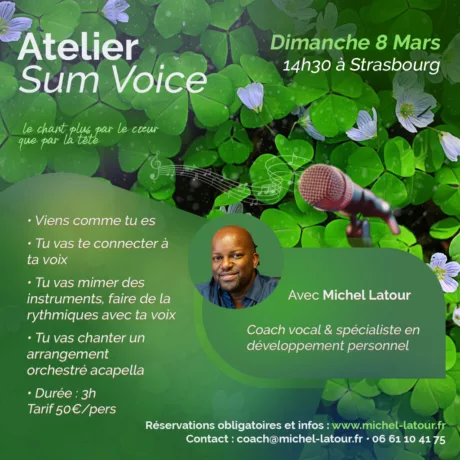 Atelier Sum Voice Dimanche 8 mars 2026 Coaching vocal de groupe à Strasbourg